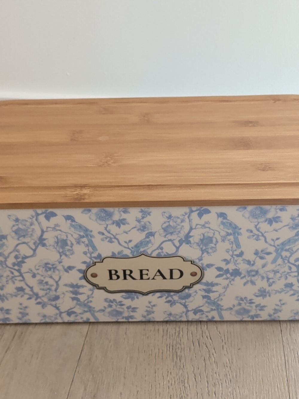 Classic Blue Floral Bread Box with Bamboo Lid
